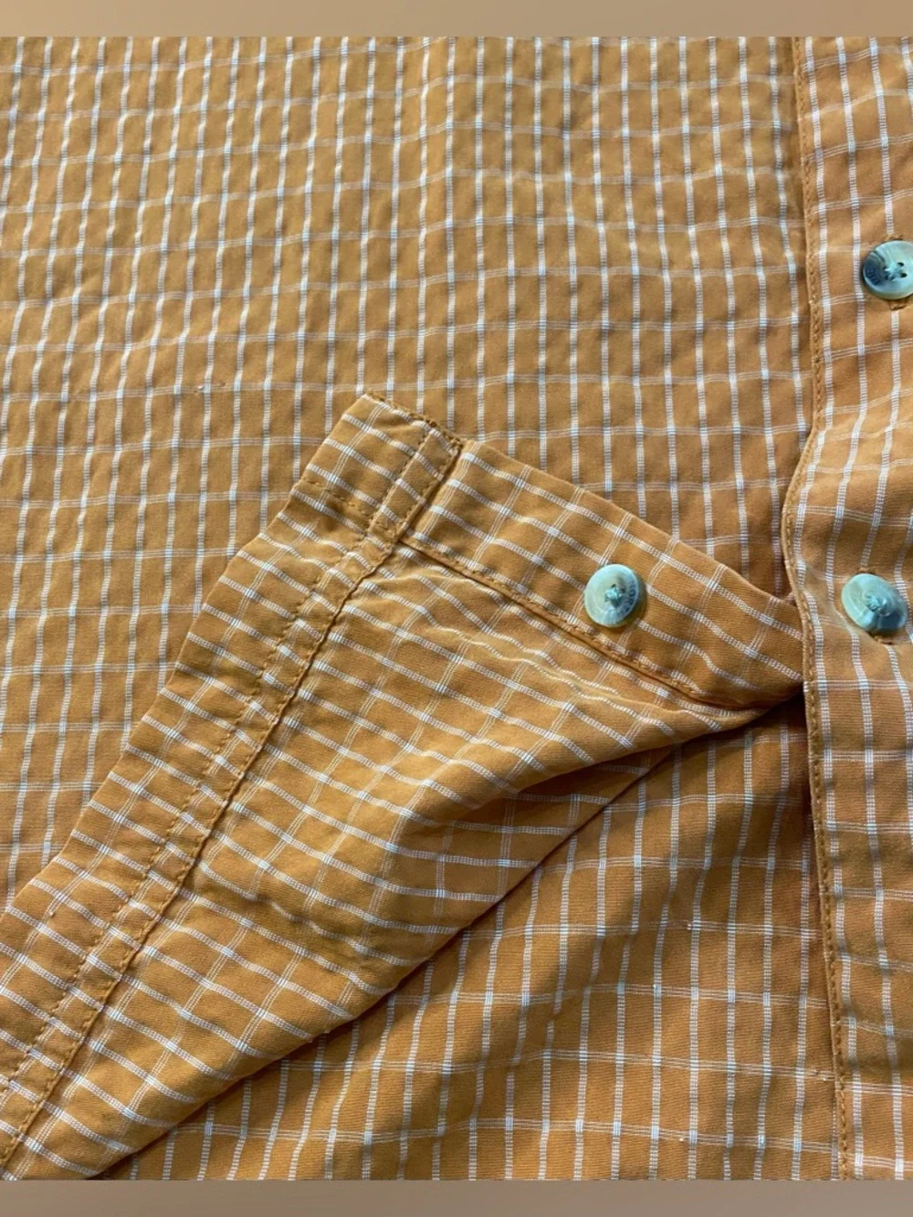 The North Face Men’s Sz‎ L Orange Plaid Short Sleeve Button Down